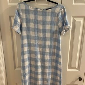 Saks Fifth Avenue Blue and White Midi Dress with Bateau Neckline